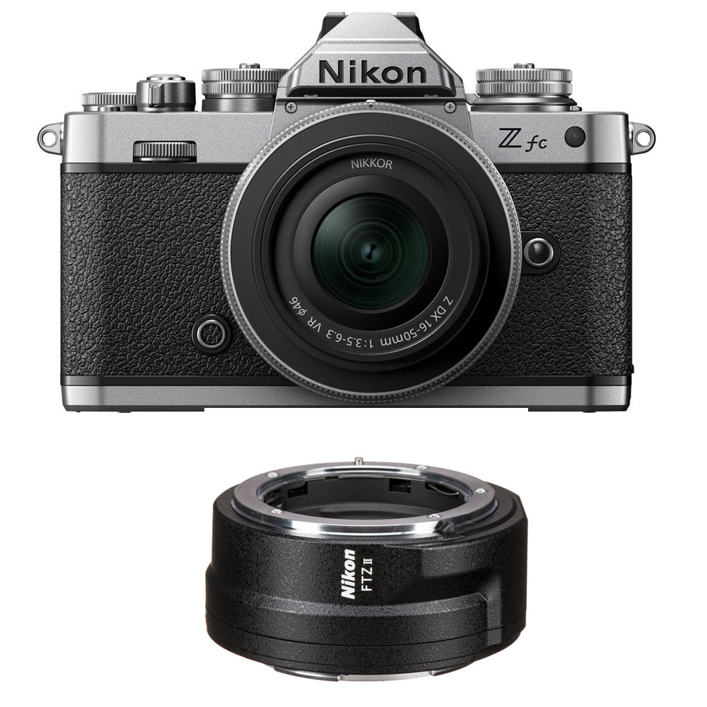 Nikon Z fc Mirrorless Digital Camera with Z DX 16-50mm f/3.5-6.3 VR (Silver) + FTZ Mount Adapter Kit - 2 Year Warranty - Next Day Delivery
